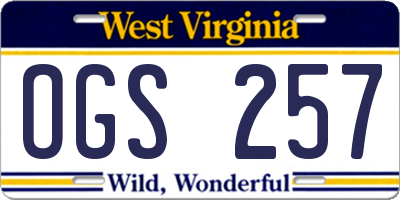 WV license plate OGS257