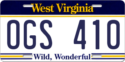 WV license plate OGS410