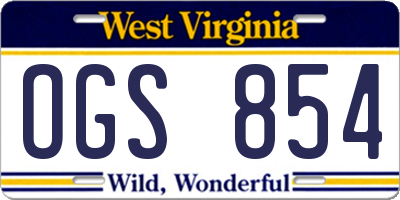 WV license plate OGS854