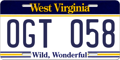 WV license plate OGT058