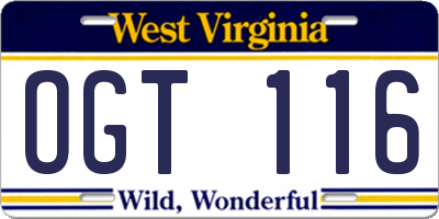 WV license plate OGT116