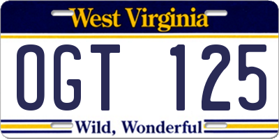 WV license plate OGT125