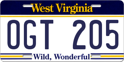 WV license plate OGT205