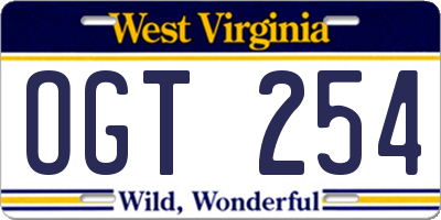 WV license plate OGT254