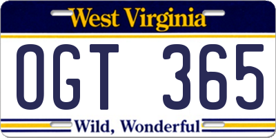 WV license plate OGT365