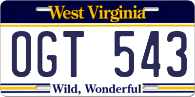 WV license plate OGT543