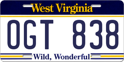 WV license plate OGT838