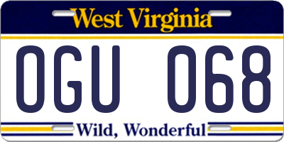 WV license plate OGU068