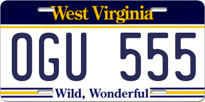 WV license plate OGU555