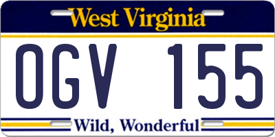 WV license plate OGV155