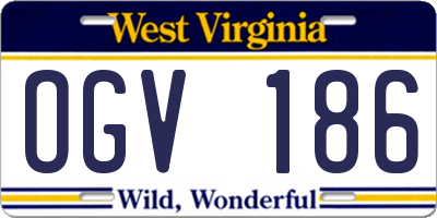 WV license plate OGV186