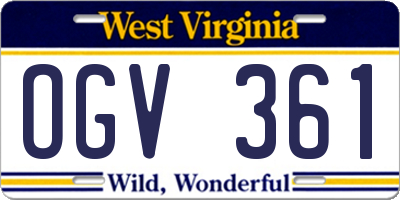 WV license plate OGV361