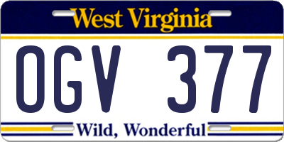 WV license plate OGV377