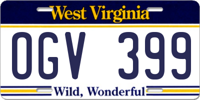 WV license plate OGV399