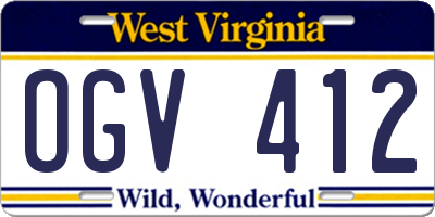 WV license plate OGV412