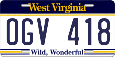 WV license plate OGV418