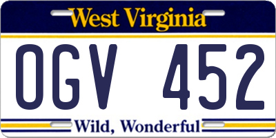 WV license plate OGV452