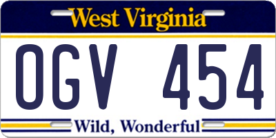 WV license plate OGV454