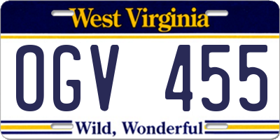 WV license plate OGV455
