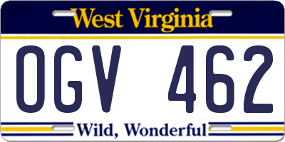 WV license plate OGV462