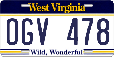 WV license plate OGV478
