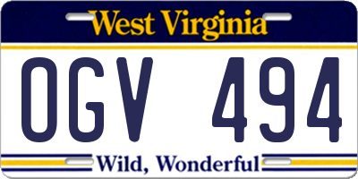 WV license plate OGV494