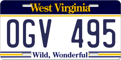 WV license plate OGV495