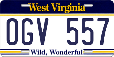 WV license plate OGV557