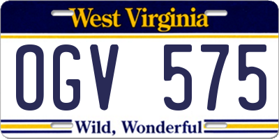 WV license plate OGV575