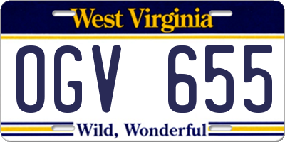 WV license plate OGV655