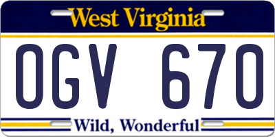 WV license plate OGV670