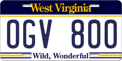WV license plate OGV800