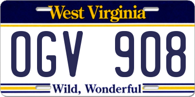 WV license plate OGV908