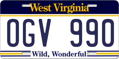 WV license plate OGV990