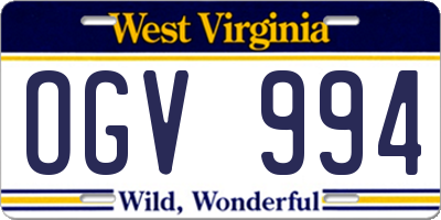 WV license plate OGV994