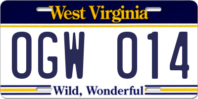 WV license plate OGW014