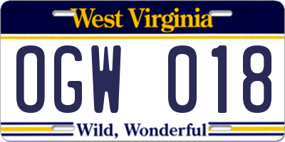 WV license plate OGW018