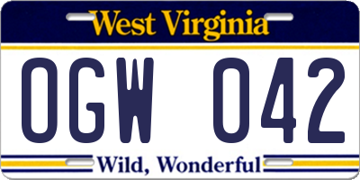 WV license plate OGW042