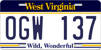 WV license plate OGW137
