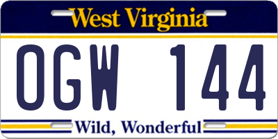 WV license plate OGW144