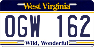 WV license plate OGW162