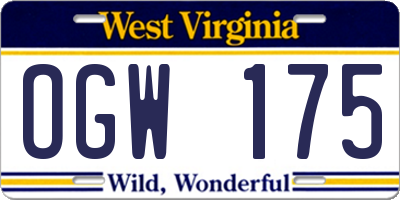 WV license plate OGW175