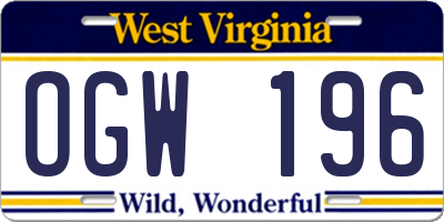 WV license plate OGW196