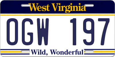 WV license plate OGW197