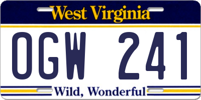 WV license plate OGW241