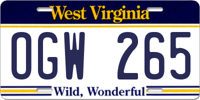 WV license plate OGW265