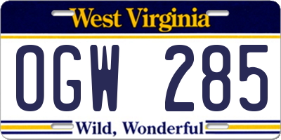 WV license plate OGW285