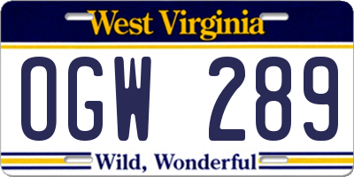 WV license plate OGW289