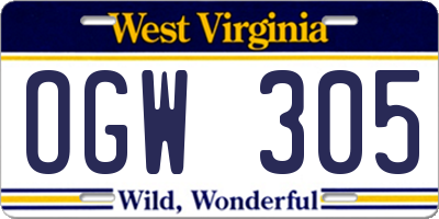 WV license plate OGW305