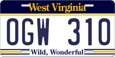 WV license plate OGW310